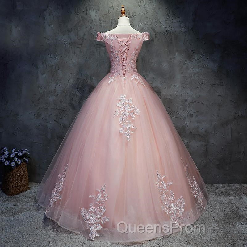 Pink Cap Sleeves Ball Gown Tulle With Lace Sweet 16 Evening Prom Dress, Long Quinceanera Dress Secondary image