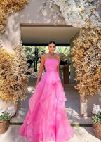 Pink Long Classy Gowns, Pink Party Dress