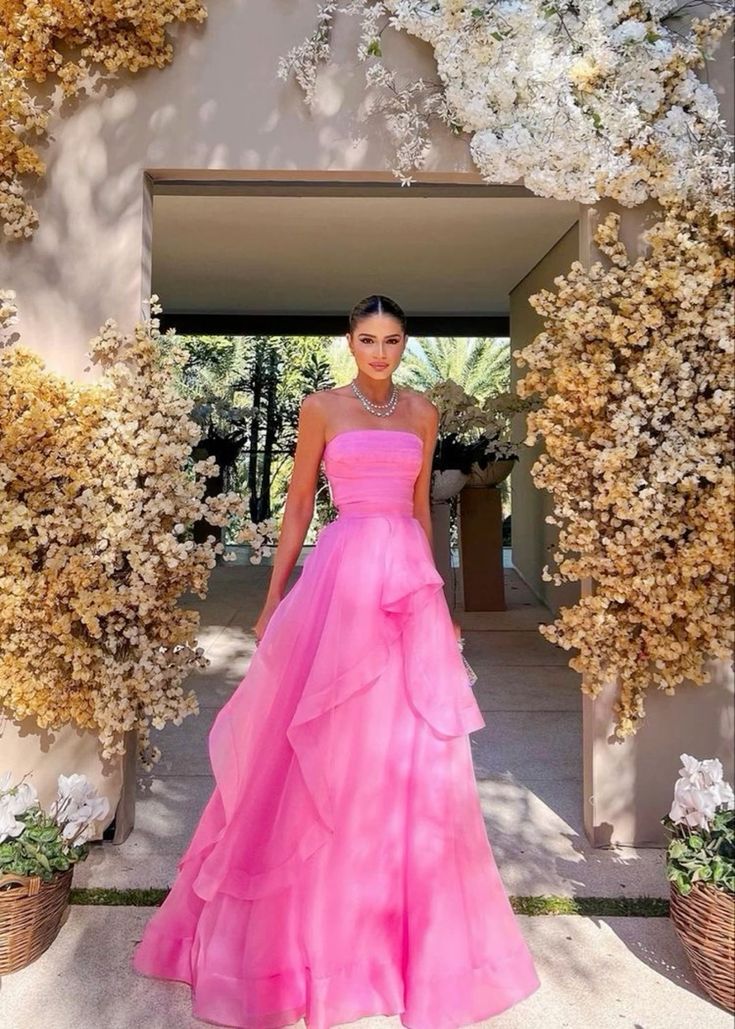 Pink Long Classy Gowns, Pink Party Dress