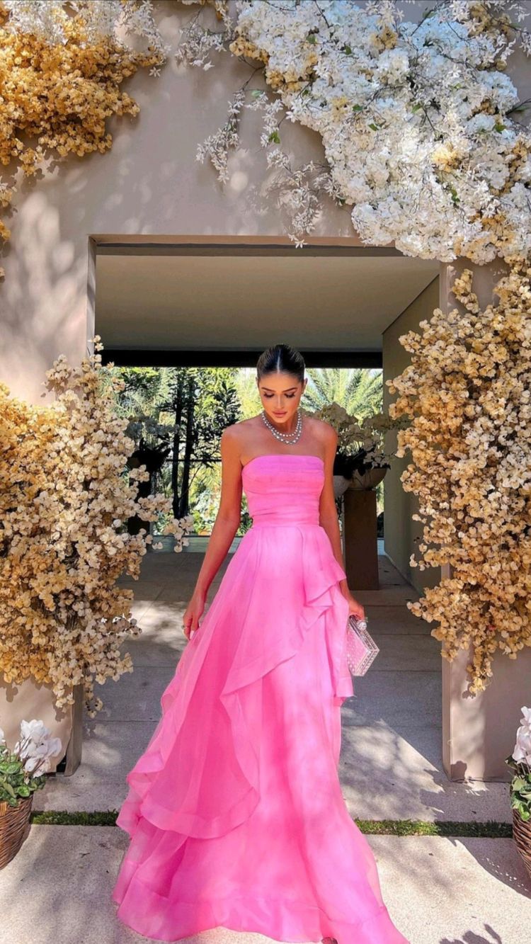 Pink Long Classy Gowns, Pink Party Dress Main image