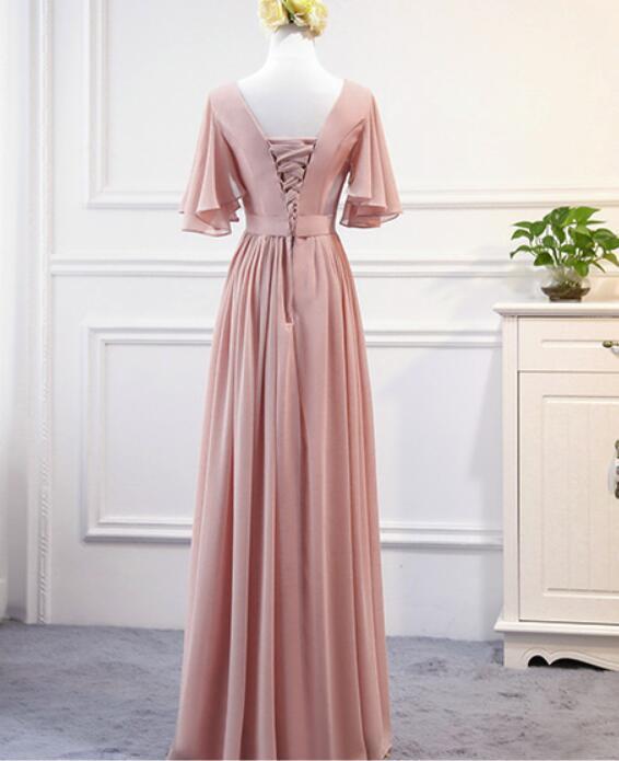 Pink Chiffon Bridesmaid Dress , Long Classy Prom Gown