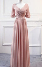 Pink Chiffon Bridesmaid Dress , Long Classy Prom Gown