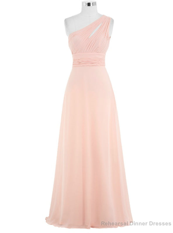 Pink Chiffon Floor Length A-Line One Shoulder Bridesmaid Dress Main image