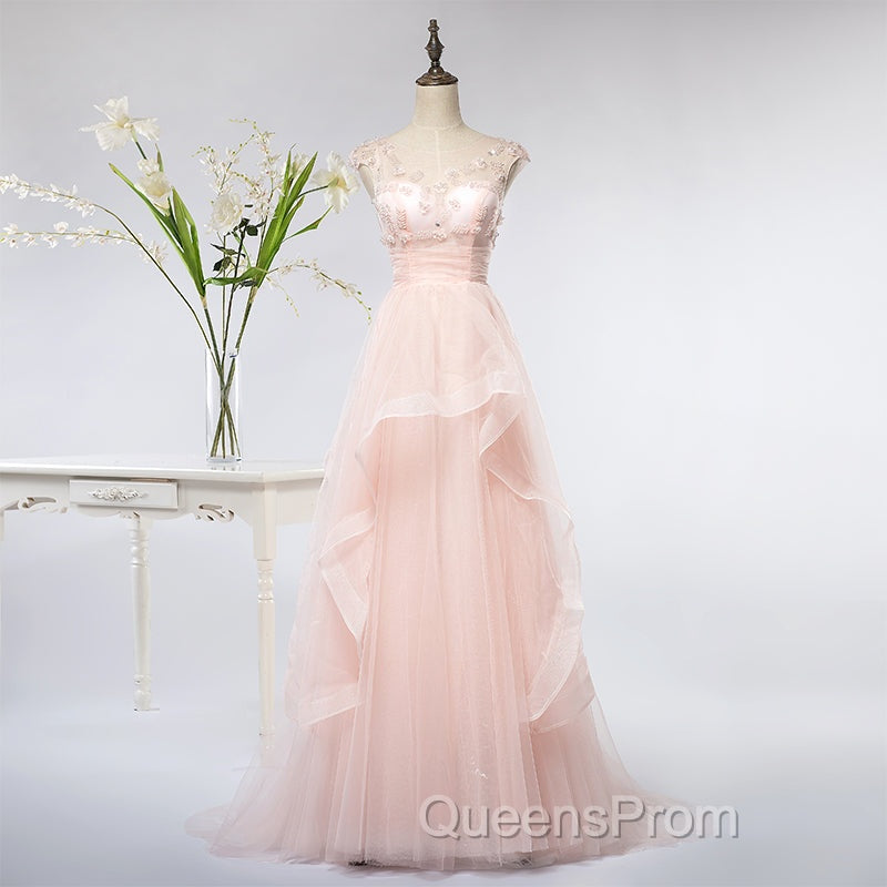 Pink Elegant Tulle A-Line Floor Length Wedding Party Dress, Light Pink Gown Secondary image
