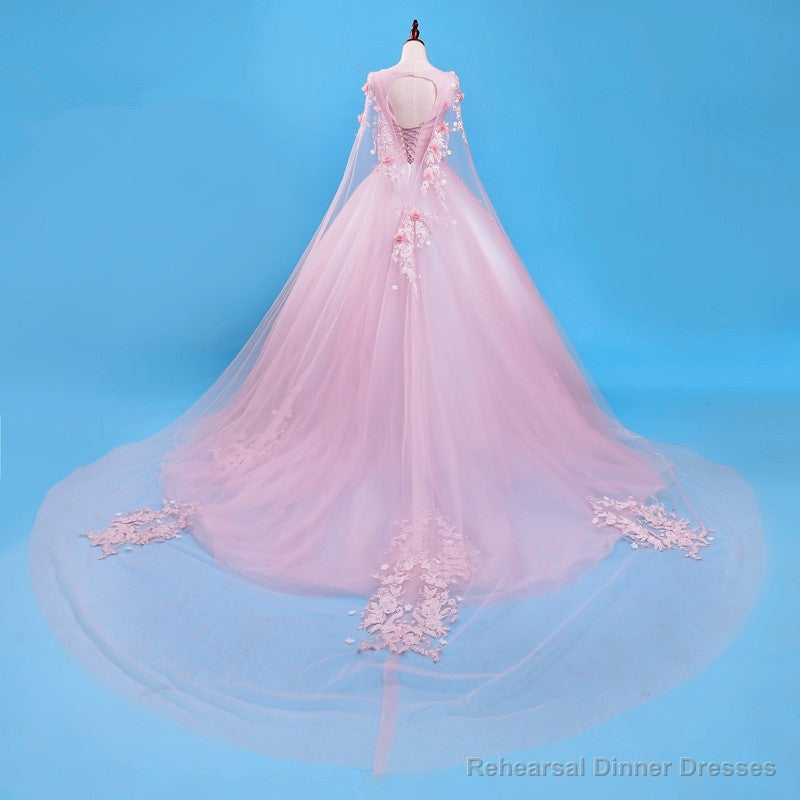 Pink Flowers Long Formal Dresses, Pink Sweet 16 Gown Party Dresses Secondary image