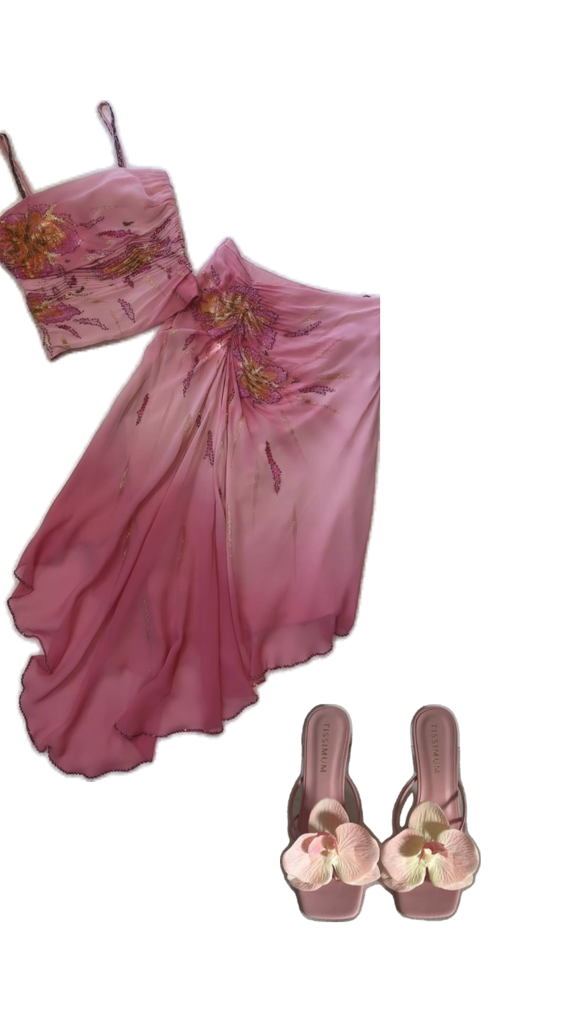 (Out Of Stock)Pink Gorgeous Exquisite Beaded Spaghetti Strap Long Chiffon Elegant Suit Ball Gown Classy Evening Dress Party Dress Classy Prom Dress