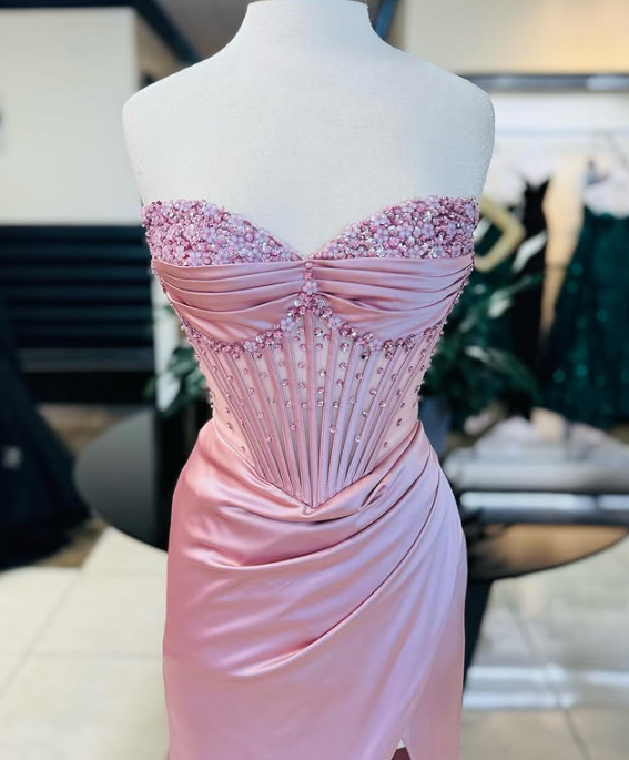 Pink/Green/Blue Gorgeous Shiny Exquisite Beaded Long Slit Elegant Sexy Classy Prom Dress Classy Evening Dress Party Dress