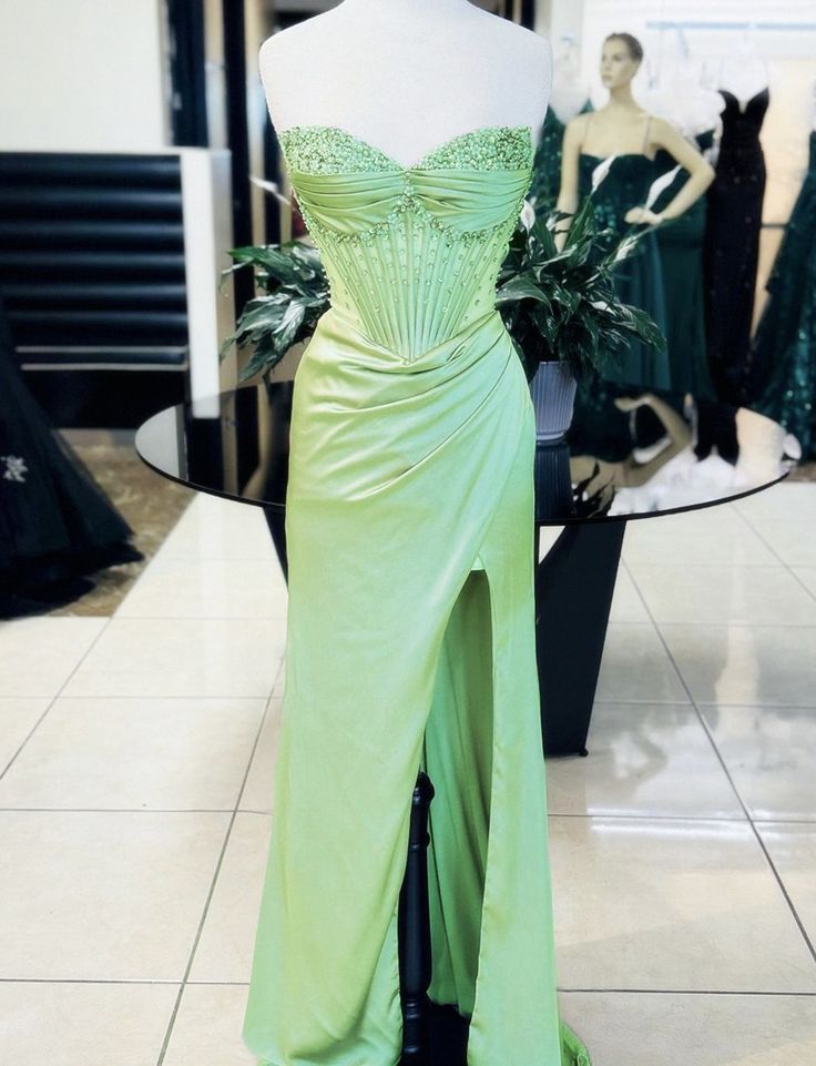 Pink/Green/Blue Gorgeous Shiny Exquisite Beaded Long Slit Elegant Sexy Classy Prom Dress Classy Evening Dress Party Dress