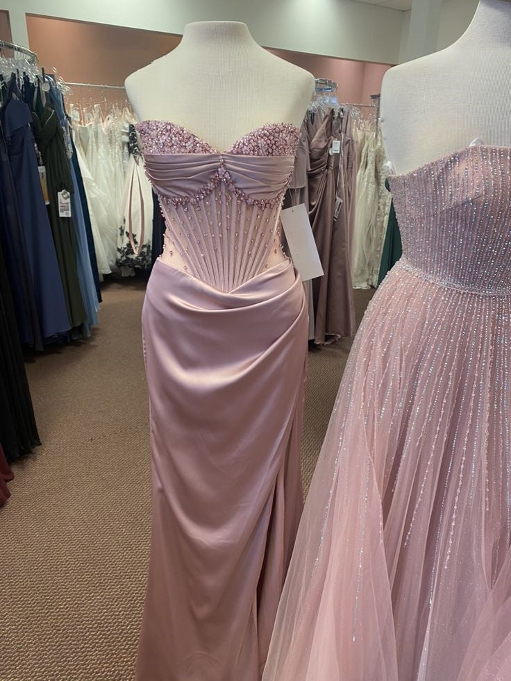 Pink/Green/Blue Gorgeous Shiny Exquisite Beaded Long Slit Elegant Sexy Classy Prom Dress Classy Evening Dress Party Dress