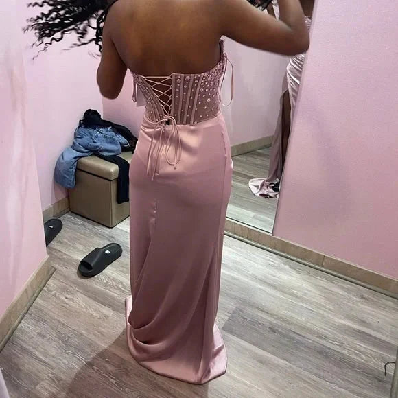 Pink/Green/Blue Gorgeous Shiny Exquisite Beaded Long Slit Elegant Sexy Classy Prom Dress Classy Evening Dress Party Dress