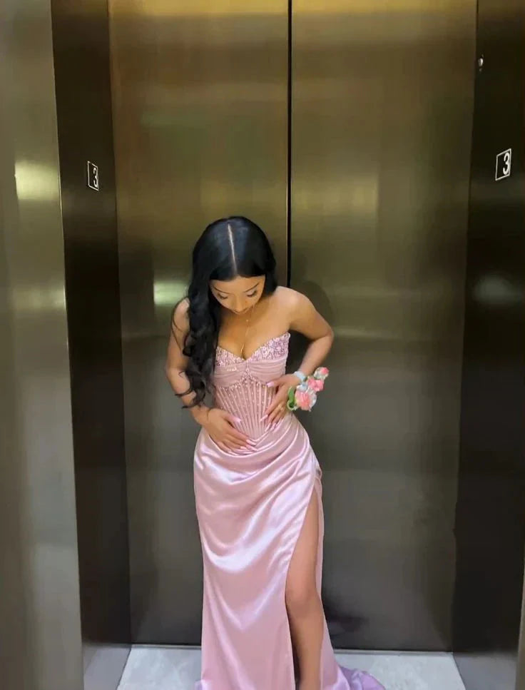 Pink/Green/Blue Gorgeous Shiny Exquisite Beaded Long Slit Elegant Sexy Classy Prom Dress Classy Evening Dress Party Dress
