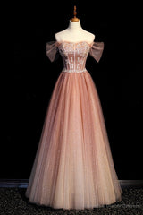 Pink Gradient Beaded Sweetheart Party Dress, Pink Gradient Evening Party Dresses