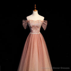 Pink Gradient Beaded Sweetheart Party Dress, Pink Gradient Evening Party Dresses