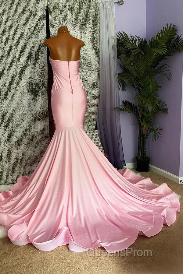 Pink High Neck Mermaid Beading Satin Evening Prom Dress Secondary image
