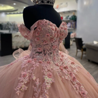Pink Lace Long Classy Prom Dress, Ball Gown Sweet 16 Dress