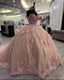 Pink Lace Long Classy Prom Dress, Ball Gown Sweet 16 Dress
