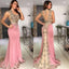 Pink Mermaid Applique Beaded Long Classy Prom Dress