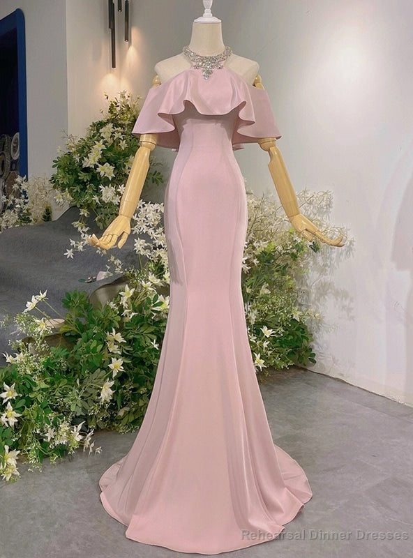 Pink Mermaid Halter Crystal Prom Dress Main image