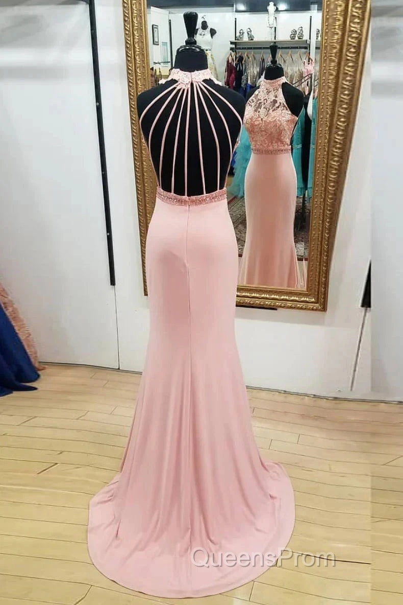Pink Mermaid Lace Long Wedding Dress
