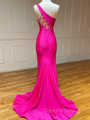 Pink Mermaid One Shoulder Long Evening Prom Dress