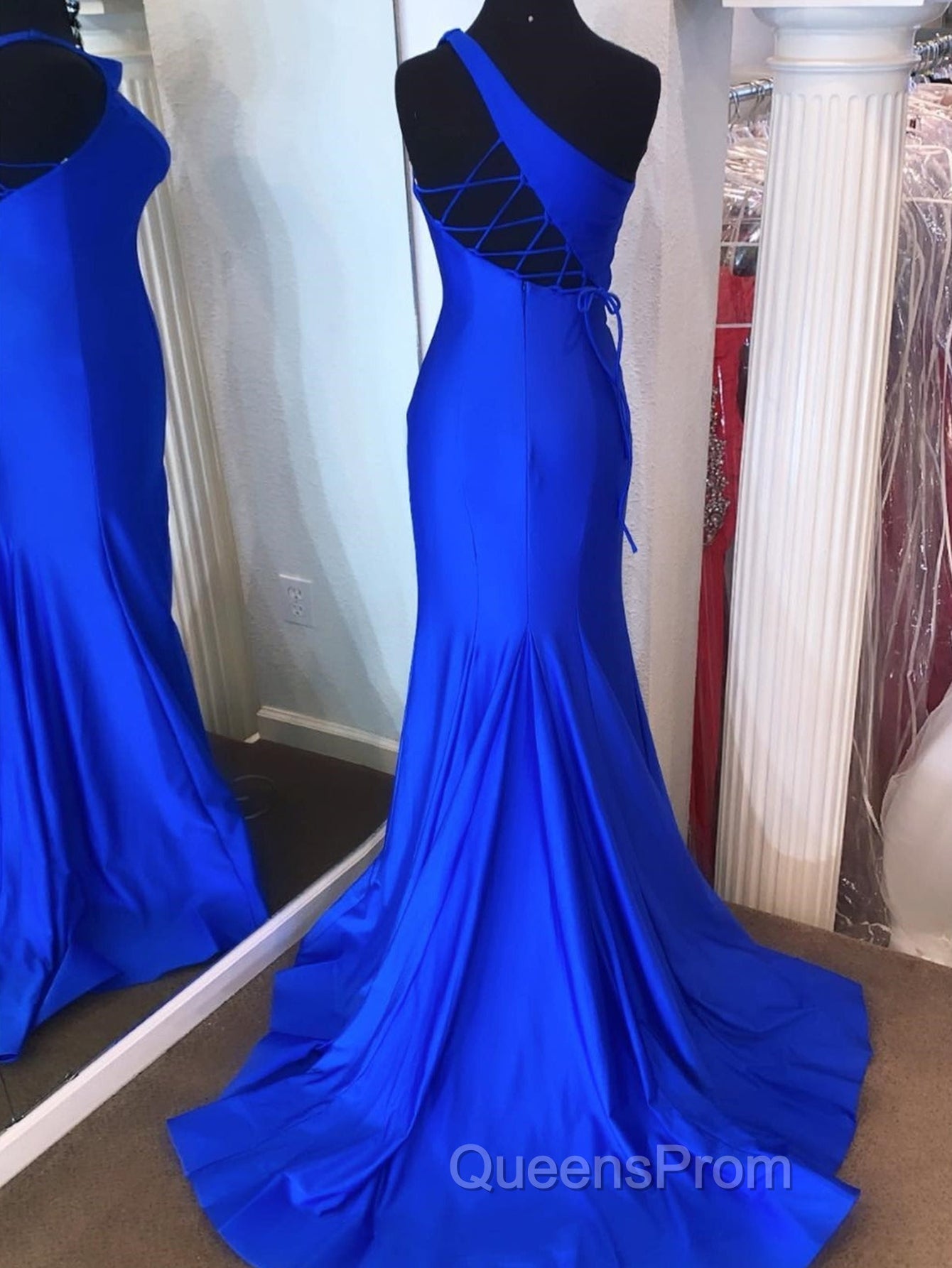 Pink Mermaid One Shoulder Long Evening Prom Dress