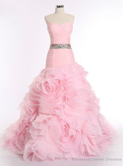 Pink Mermaid Organza Sweetheart With Sash Wedding Dress