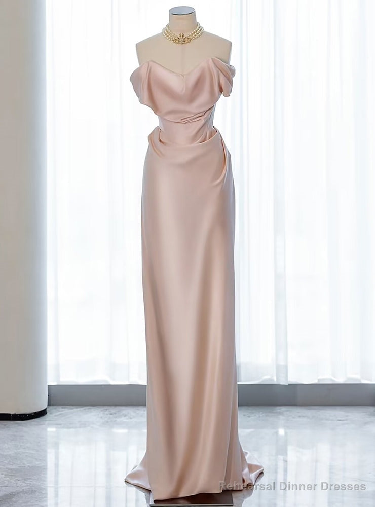 Pink Mermaid Satin Off the Shoulder Pleats Prom Dress Main image