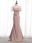 Pink Mermaid Satin Spagehtti Straps Prom Dress With Sash