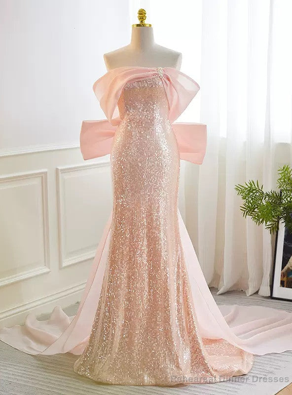 Pink Mermaid Sequins Prom Dress Main image