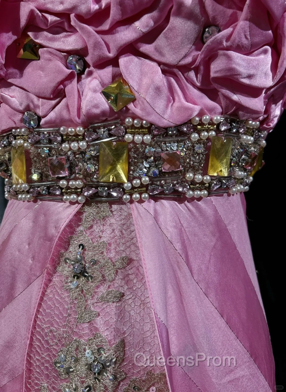 Pink Mermaid Spaghetti Straps Satin Beaded Long Evening Prom Dress Beautiful Bridal Dress