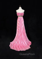 Pink Mermaid Spaghetti Straps Satin Beaded Long Evening Prom Dress Beautiful Bridal Dress