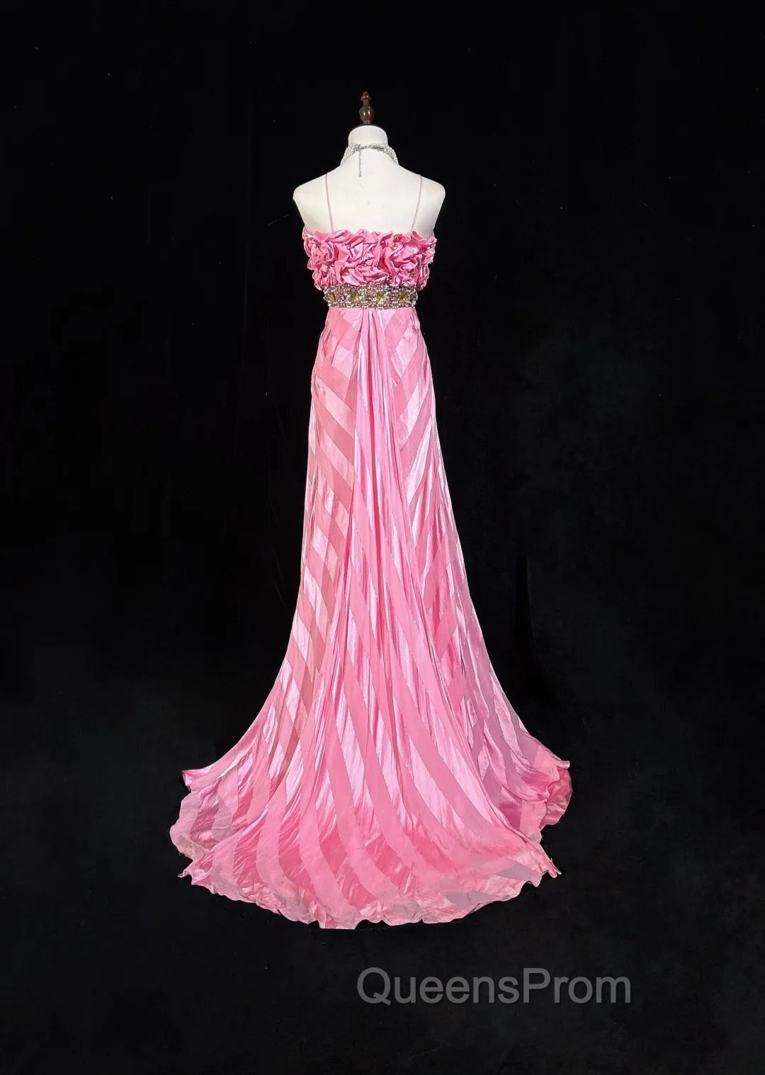 Pink Mermaid Spaghetti Straps Satin Beaded Long Evening Prom Dress Beautiful Bridal Dress