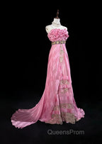 Pink Mermaid Spaghetti Straps Satin Beaded Long Evening Prom Dress Beautiful Bridal Dress