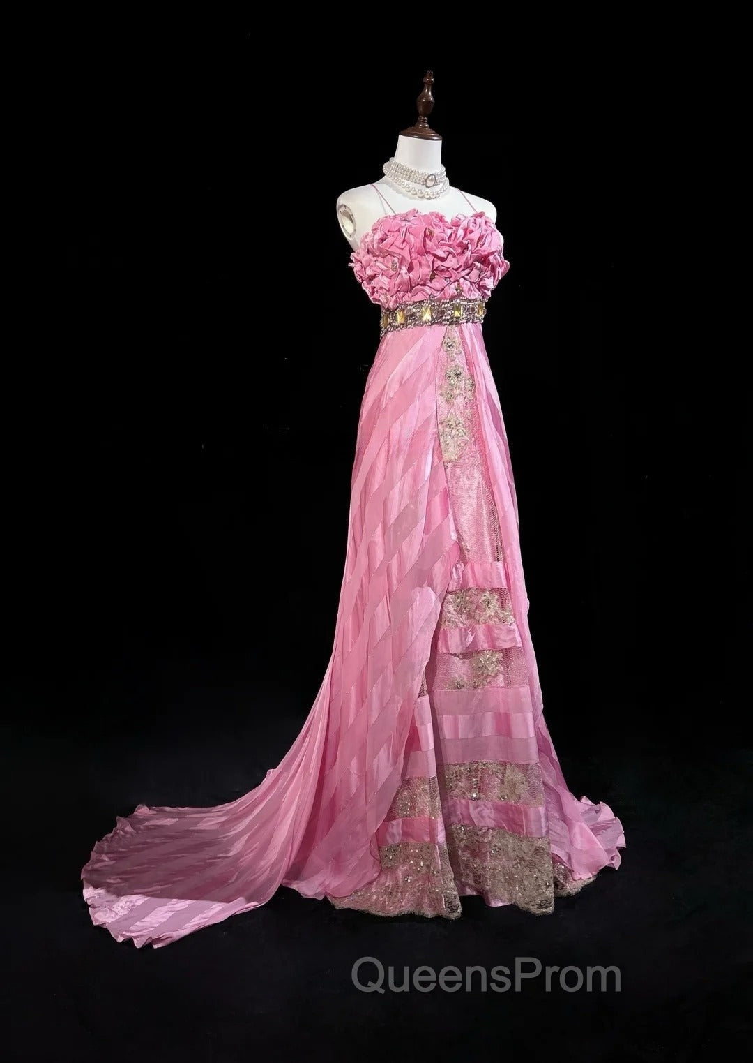 Pink Mermaid Spaghetti Straps Satin Beaded Long Evening Prom Dress Beautiful Bridal Dress