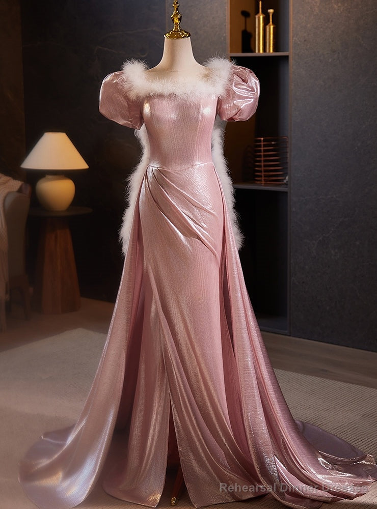 Pink Mermaid Square Puff Sleeve Prom Dress Main image