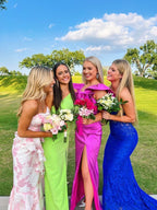 Pink Mermaid Strapless Print Floral Classy Evening Dress Classy Prom Dress Party Dress