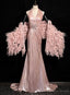 Pink Mermaid V-neck Pleats Flower Prom Dress