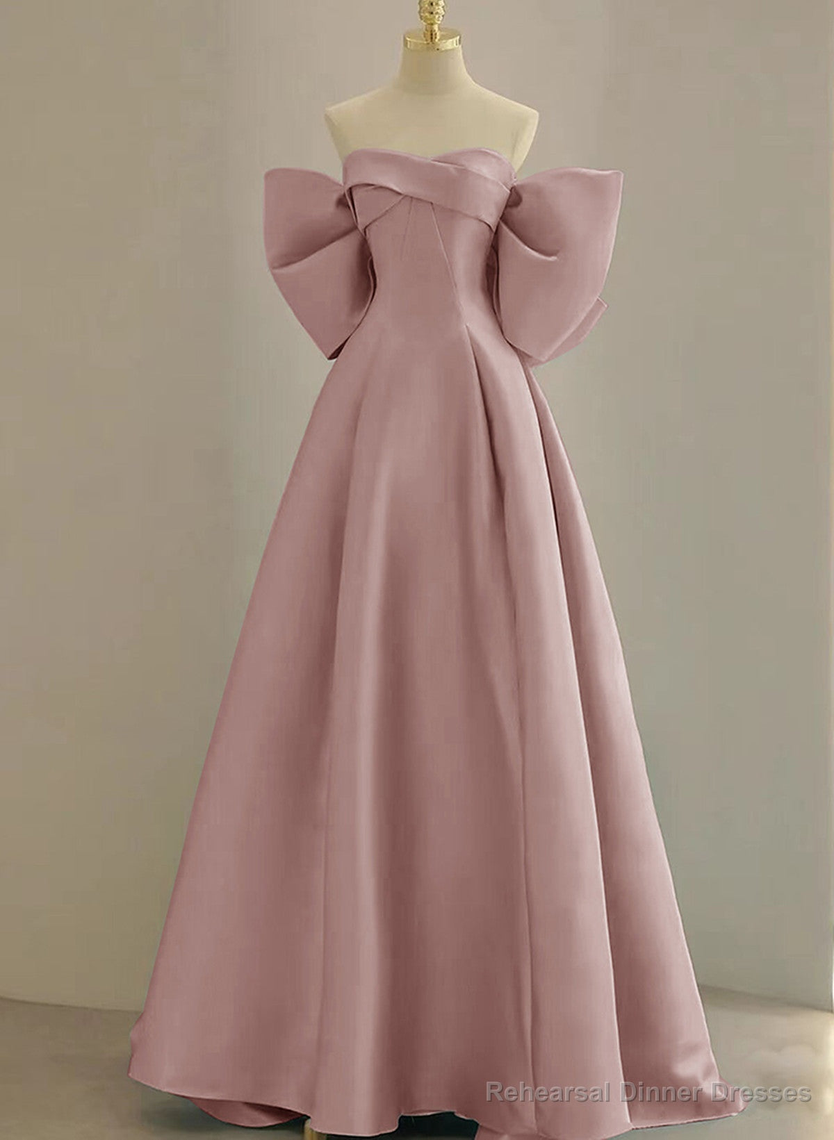 Pink Off Shoulder Satin Long Simple Party Dress, Pink Satin Evening Dress Main image