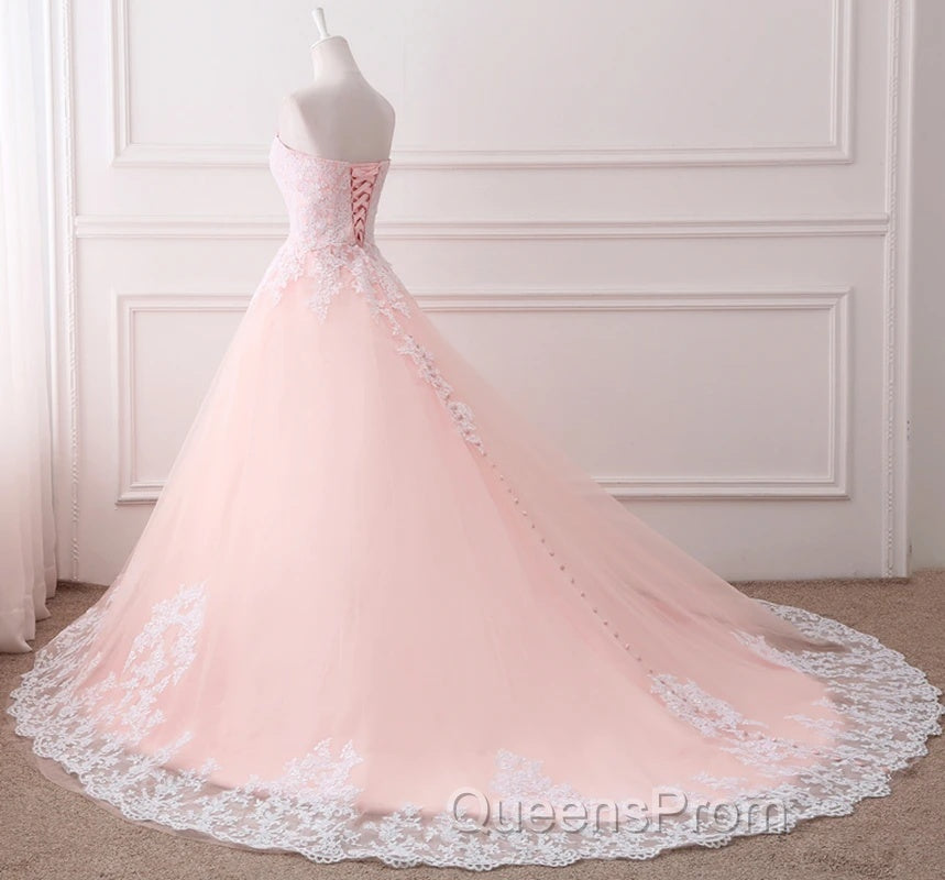 Pink Puffy Ball Gown Princess Sweetheart Tulle Formal Dress With White Lace Evening Prom Dress Secondary image