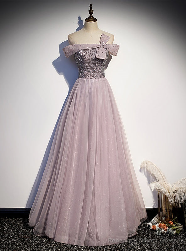 Pink Purple Tulle Sequins Beading Prom Dress Main image