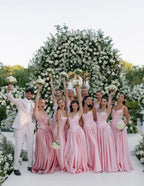 Pink Retro Elegant A-Line Spaghetti Strap Satin Long Classy Evening Dress Birthday Party Dress Bridesmaid Dress