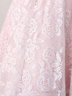 Pink Round Neck Lace Tulle Short Prom Dress, Pink Homecoming Dress