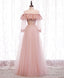 Pink Round Neck Tulle Lace Long Prom Dress Pink Lace Evening Dress