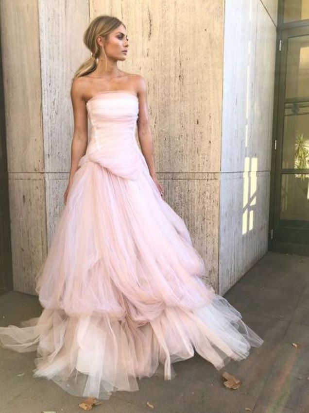 Light Pink Tulle Long Classy Prom Dress, Pink Tulle Classy Dress