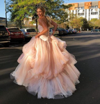 Light Pink Tulle Long Classy Prom Dress, Pink Tulle Classy Dress