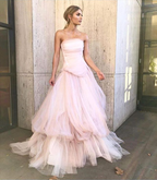 Light Pink Tulle Long Classy Prom Dress, Pink Tulle Classy Dress