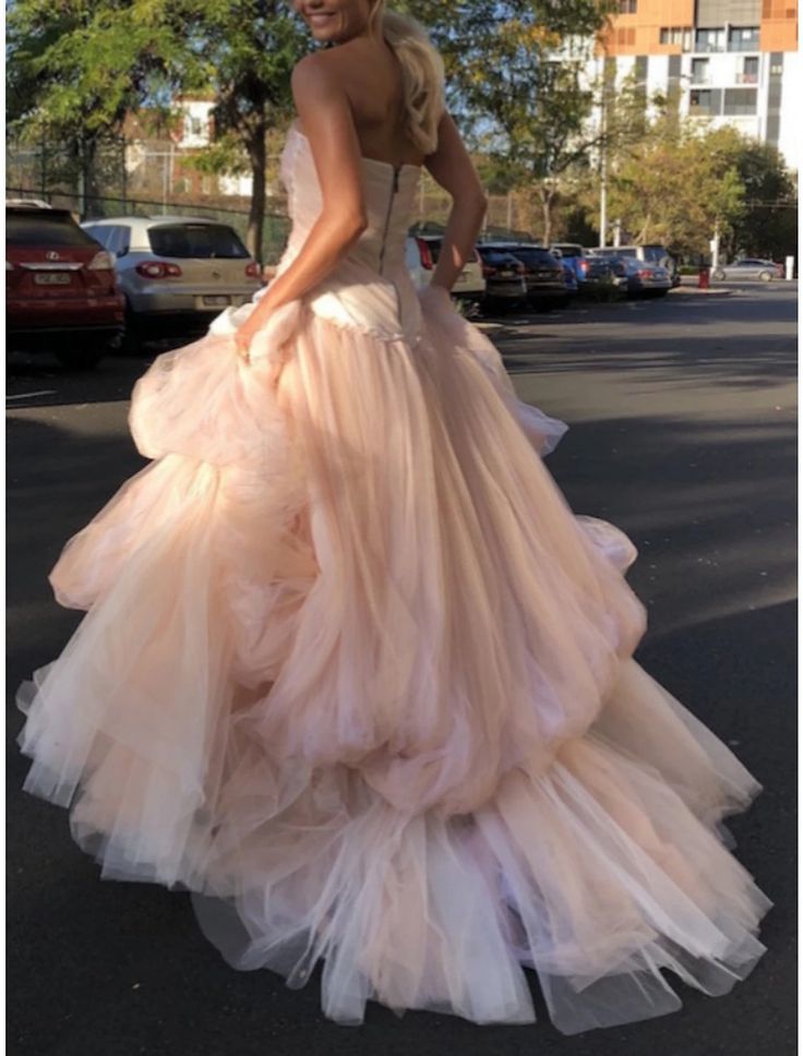 Light Pink Tulle Long Classy Prom Dress, Pink Tulle Classy Dress