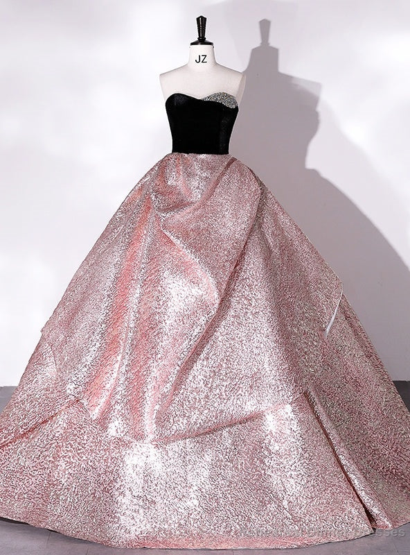 Pink Satin Black Velvet Beading Quinceanera Dress Main image