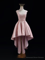 Pink Satin  Lace Prom Dress