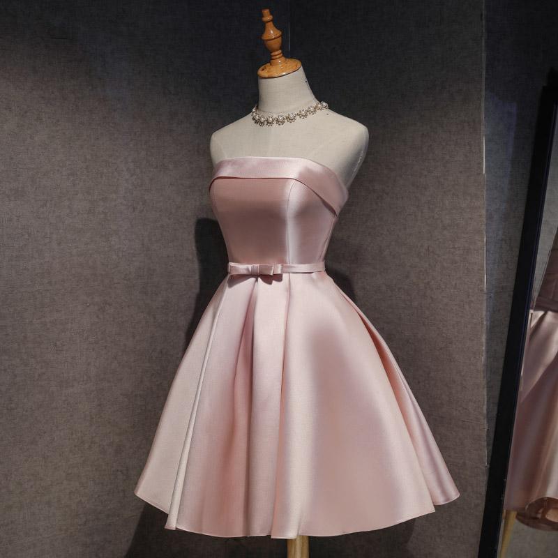 Pink Off The Shoulder Satin Homecoming Dress
